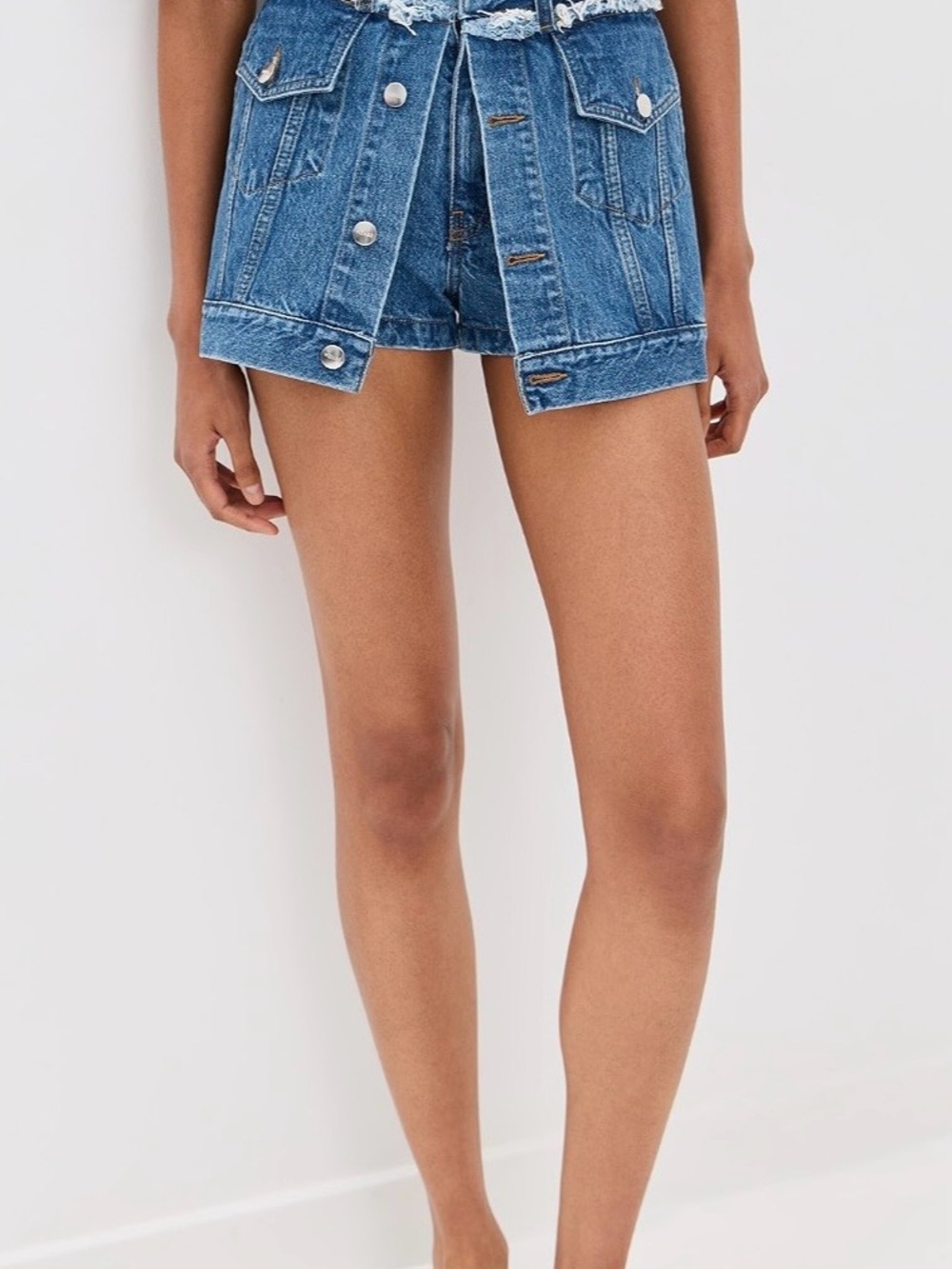 Monse High-Waist Distressed Denim Jacket Front Shorts Blue Size 6 - Picture 6 of 6
